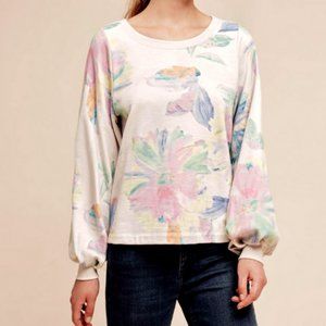 SATURDAY/SUNDAY ANTHROPOLOGIE FLORAL PRINT LONG SLEEVE REVERIES SWEATSHIRT